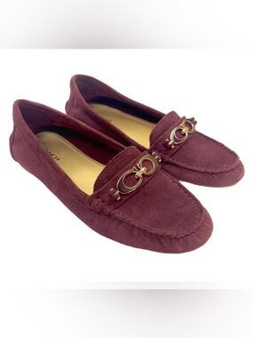 Coach suede slip on loafer moccasin monogram horsebit style shoe size 6